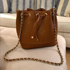 Henri Bendel Drawstring Bucket Bag in Brown Suede